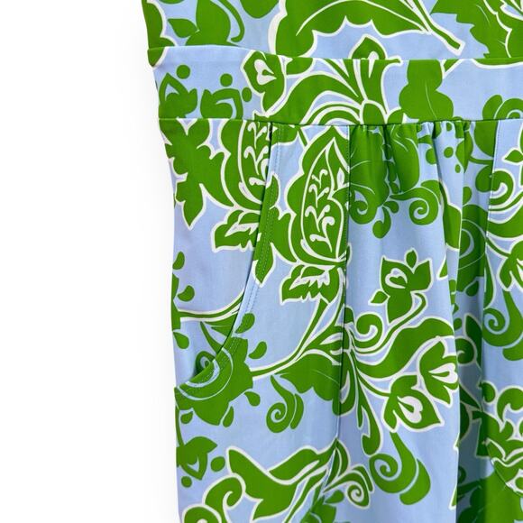 Jude Connally Etched Floral Blue/Green Nylon Spandex Dress Sleeveless Pockets M - Picture 3 of 9